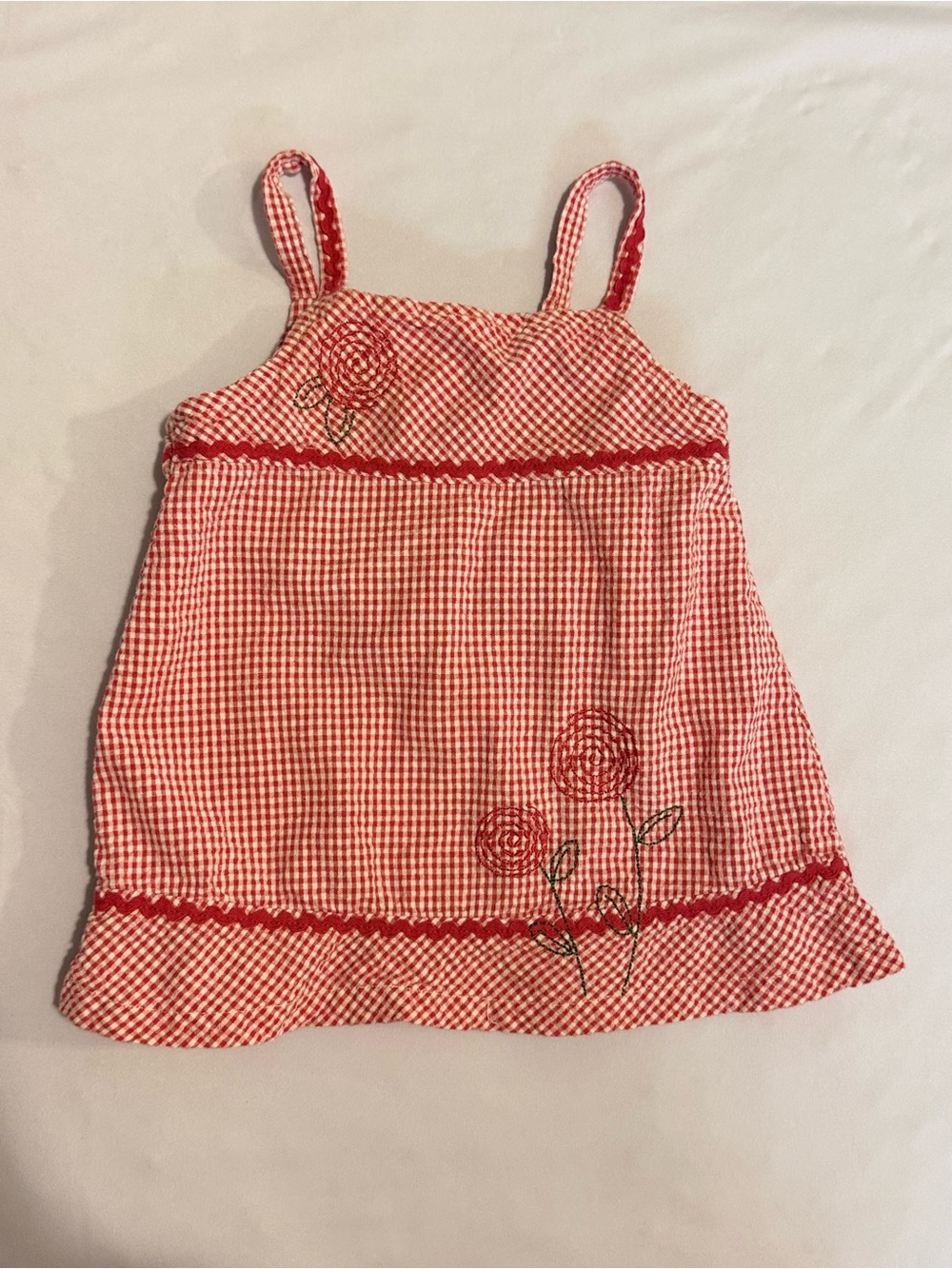 Red Gingham 18 Mo Tank Top with Floral Embroidery